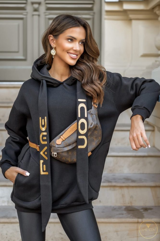 Bluza z Kapturem LONG FAME - CZARNA